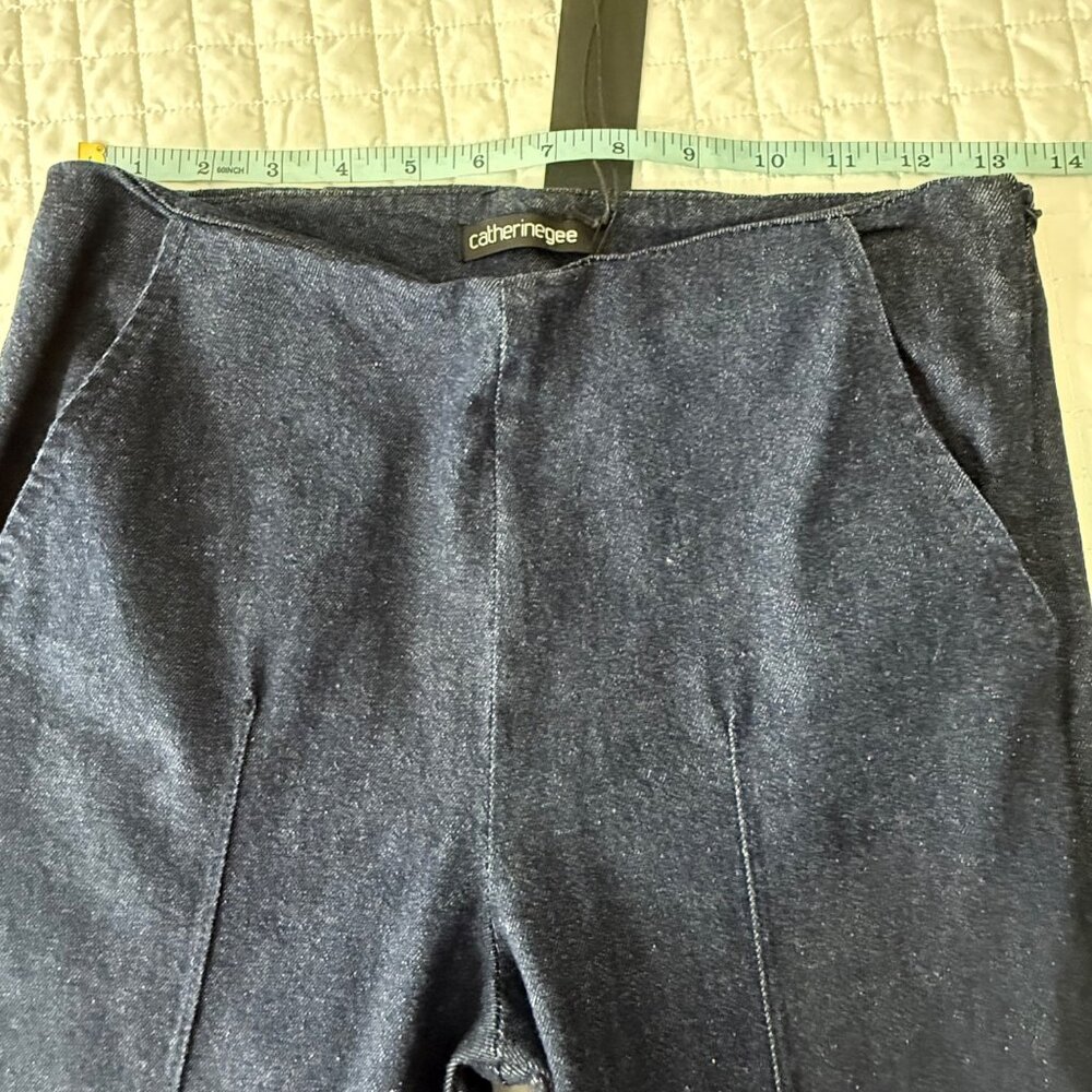 Catherine Gee Indigo Denim Stretch Pants Flared Leg High-Rise - Picture 12 of 13